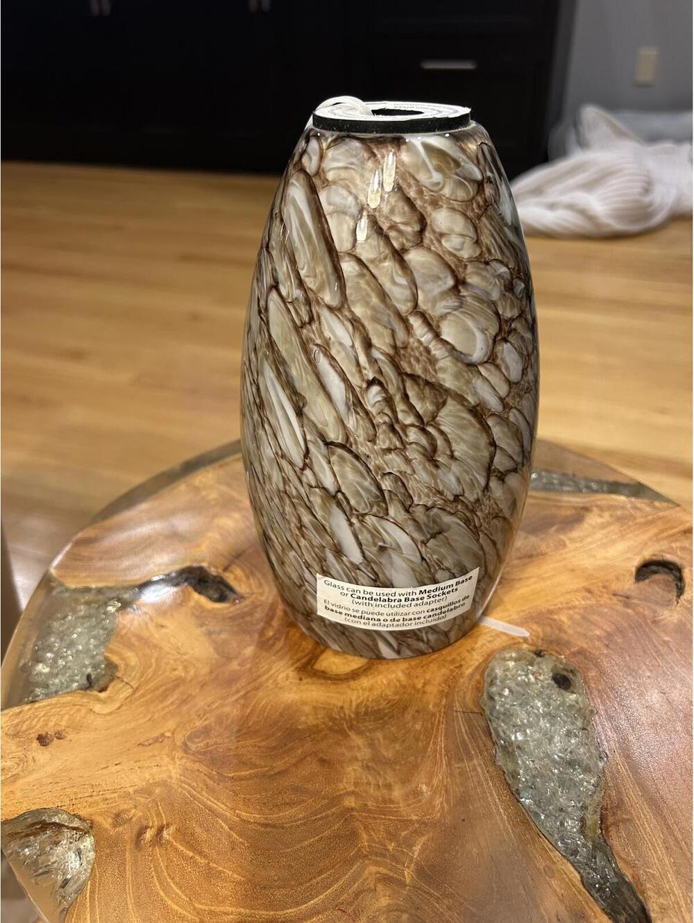 Ding 7.64 in. Brown River stone Glass Drum Pendant Shade